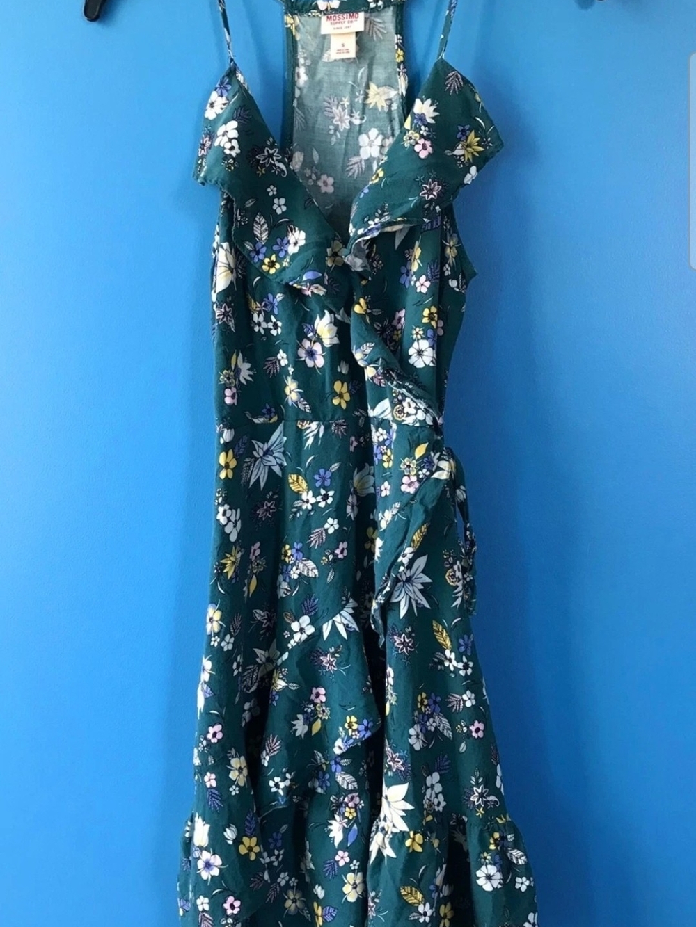 Mossimo Supply Co. Teal Floral Spaghetti Strap Dress